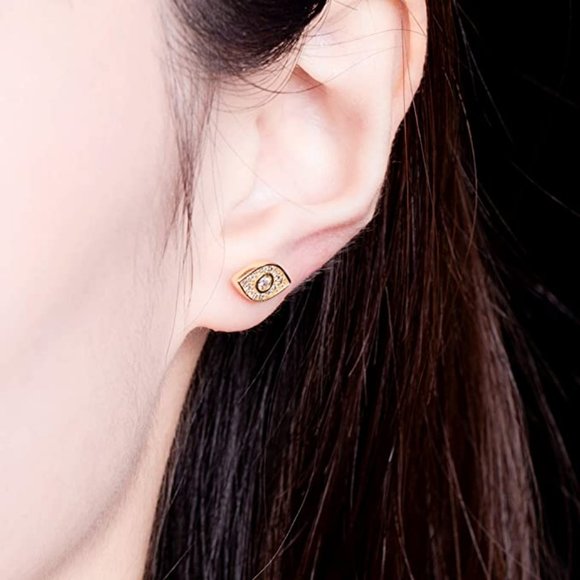 14K Gold Plated Evil Eye Earrings 2 Pairs - Picture 5 of 8